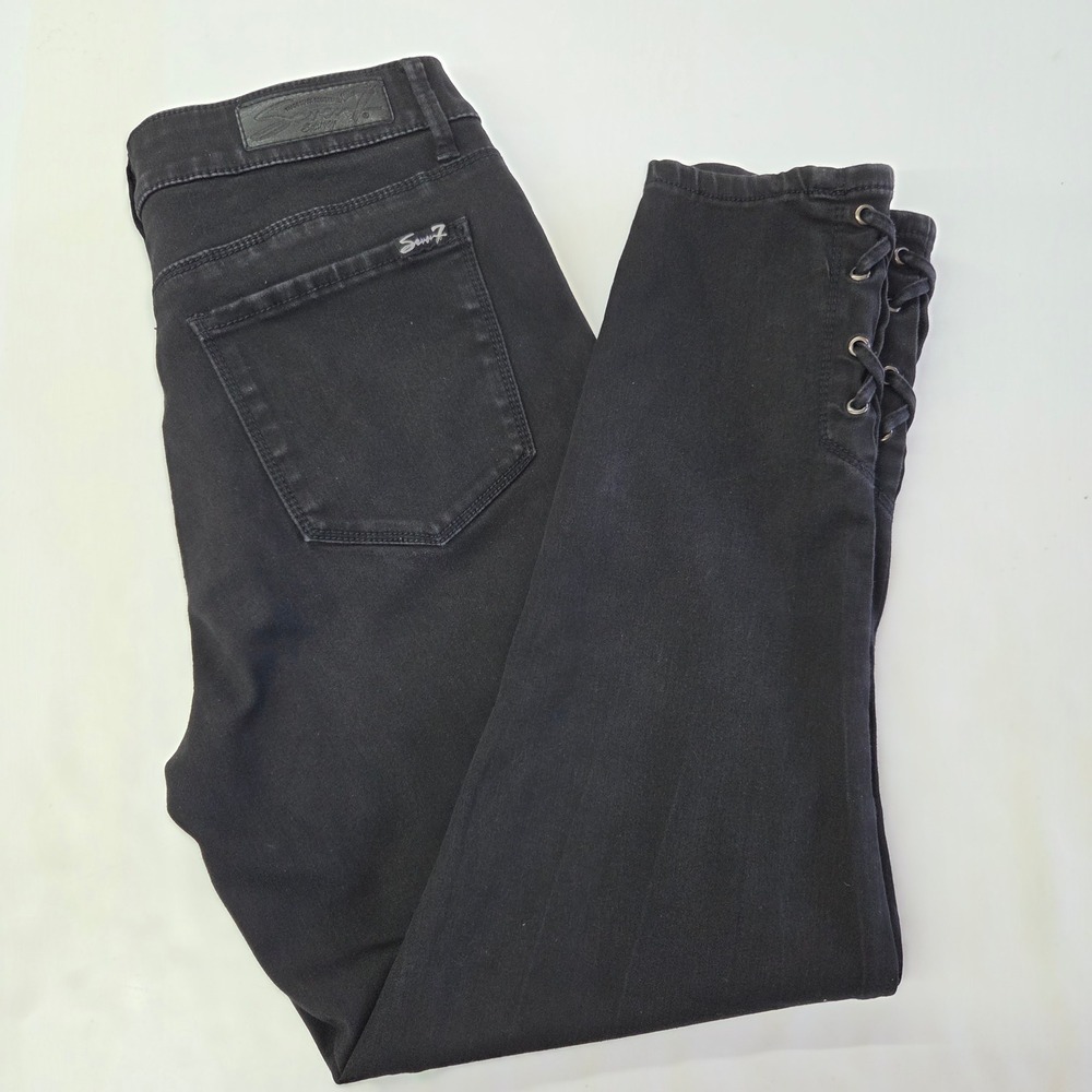 Seven7 High Rise Skinny Jeans Women 12 Black Lace Up Ankle Stretch Denim Pants